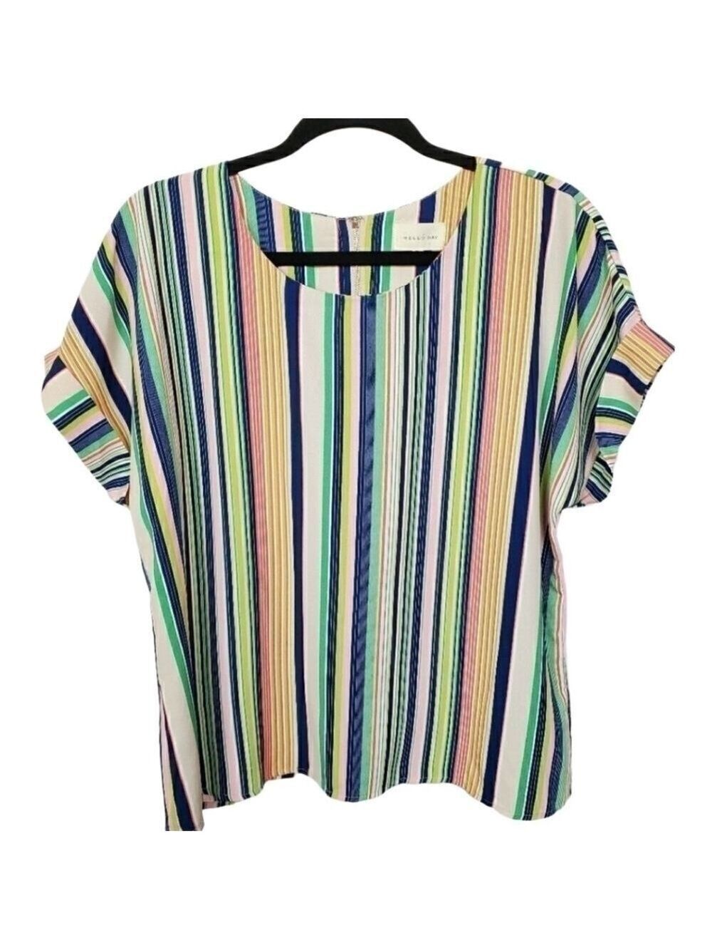 MELLO' DAY sz M stripped short sleeve cuffed top